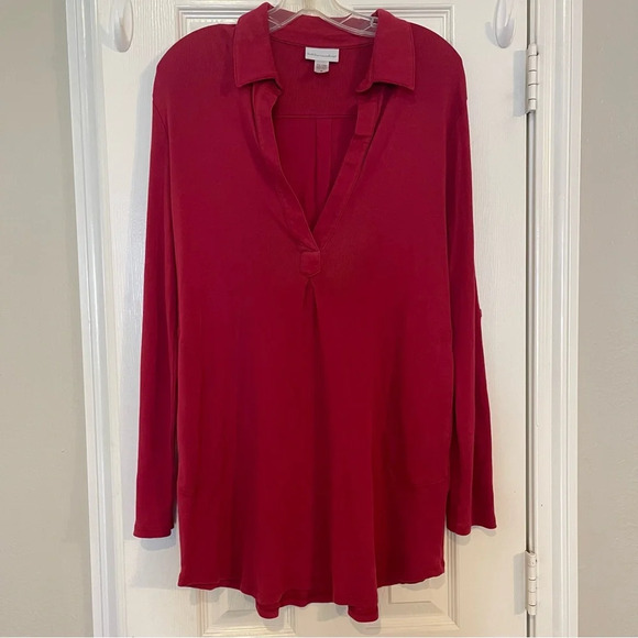 Soft Surrounding Tunic Blouse V Neck Long Adjustable Sleeves Sz Small - Picture 1 of 5